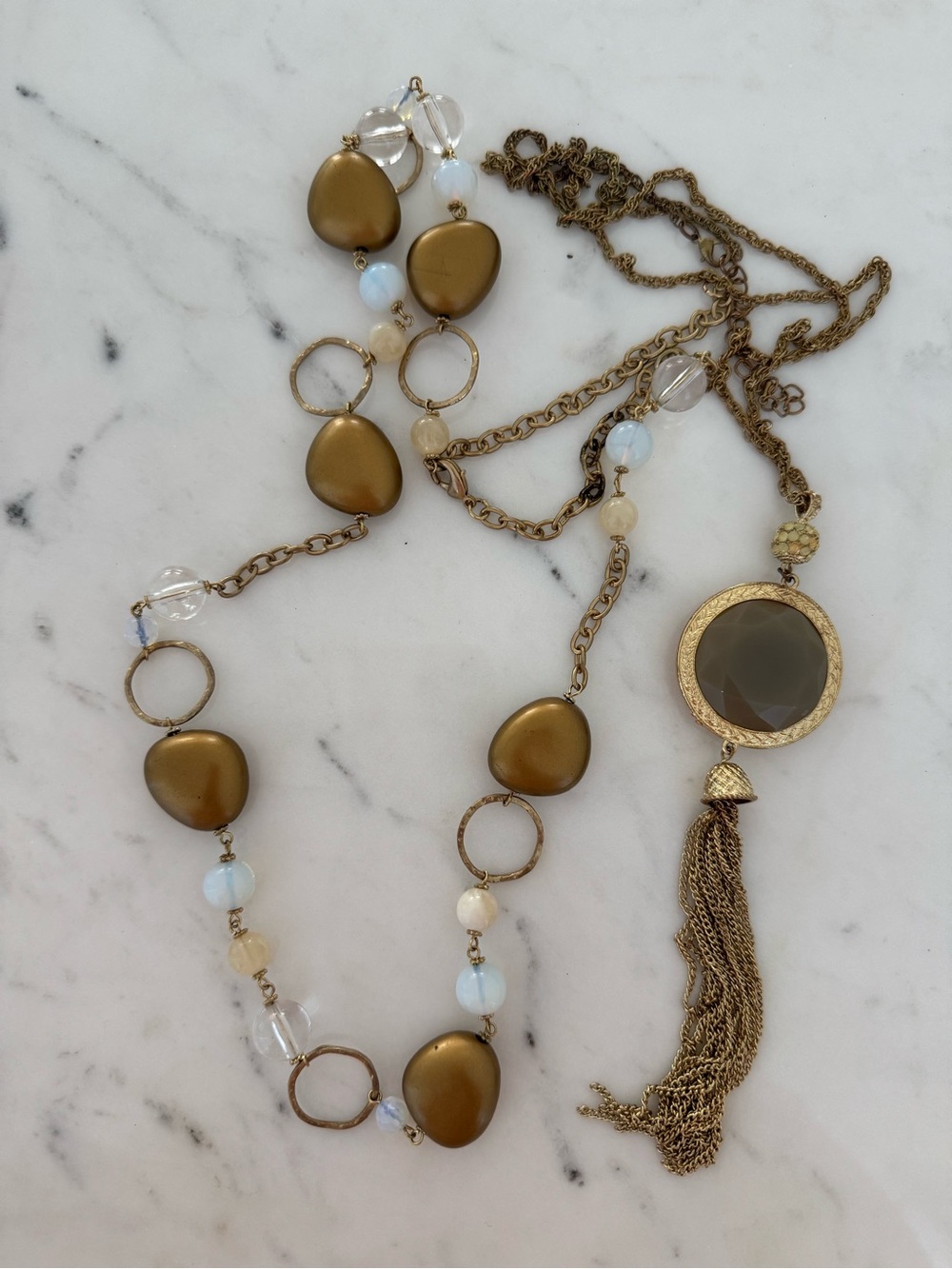 Long Gold-Tone Beaded and Tassel Necklaces (x2) - Women's Jewelry
